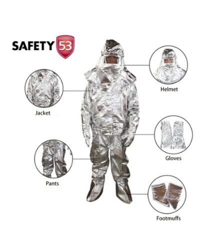 The Aluminized Fire Suit is engineered to protect firefighters and emergency responders in extreme heat and high-temperature environments. Made from aluminized fabric, this suit reflects radiant heat, reducing the risk of burns and allowing for safe entry into intense heat zones. It is ideal for use in industrial settings, fire rescues, and foundries where high temperatures are a constant hazard. Designed for both protection and comfort, the Aluminized Fire Suit features a multi-layered construction, providing insulation against extreme heat while allowing freedom of movement. This suit is essential for professionals who work in hazardous conditions, offering superior safety in critical situations. Highlights: Material: High-quality aluminized fabric for heat reflection Multi-layered construction for maximum insulation Lightweight and flexible for easy movement Uses: Ideal for fire rescues, industrial settings, and foundries Suitable for high-temperature environments Effective for protection against radiant and direct heat Features: Heat-resistant up to extreme temperatures Reflects radiant heat for enhanced safety Full-body coverage for optimal protection Benefits: Provides critical protection in hazardous conditions Comfortable and flexible for extended wear Essential for professionals exposed to extreme heat