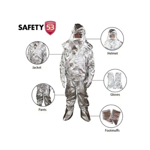 The Aluminized Fire Suit is engineered to protect firefighters and emergency responders in extreme heat and high-temperature environments. Made from aluminized fabric, this suit reflects radiant heat, reducing the risk of burns and allowing for safe entry into intense heat zones. It is ideal for use in industrial settings, fire rescues, and foundries where high temperatures are a constant hazard. Designed for both protection and comfort, the Aluminized Fire Suit features a multi-layered construction, providing insulation against extreme heat while allowing freedom of movement. This suit is essential for professionals who work in hazardous conditions, offering superior safety in critical situations. Highlights: Material: High-quality aluminized fabric for heat reflection Multi-layered construction for maximum insulation Lightweight and flexible for easy movement Uses: Ideal for fire rescues, industrial settings, and foundries Suitable for high-temperature environments Effective for protection against radiant and direct heat Features: Heat-resistant up to extreme temperatures Reflects radiant heat for enhanced safety Full-body coverage for optimal protection Benefits: Provides critical protection in hazardous conditions Comfortable and flexible for extended wear Essential for professionals exposed to extreme heat